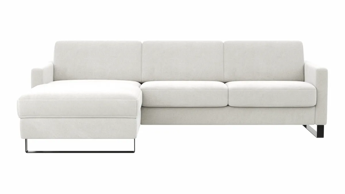 Schlafsofa Laredo - Longchair mit 2-Sitzer rechts inkl. Schlaffunktion mit Bettkasten, Stoff, Offwhite