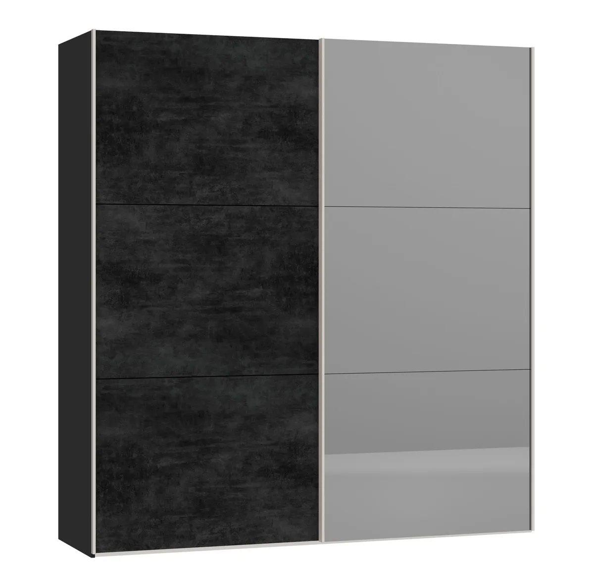 Schwebetürenschrank JOIN IT- B ca. 202 cm., Schwarz, Graphit, Spiegel Dunkel