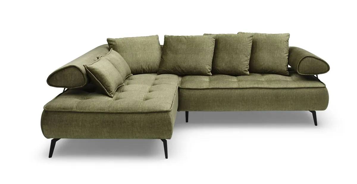 Ecksofa - Ecke links, 2-Sitzer inkl. Schlaffunktion, Relaxfunktion, Stoff, Olive