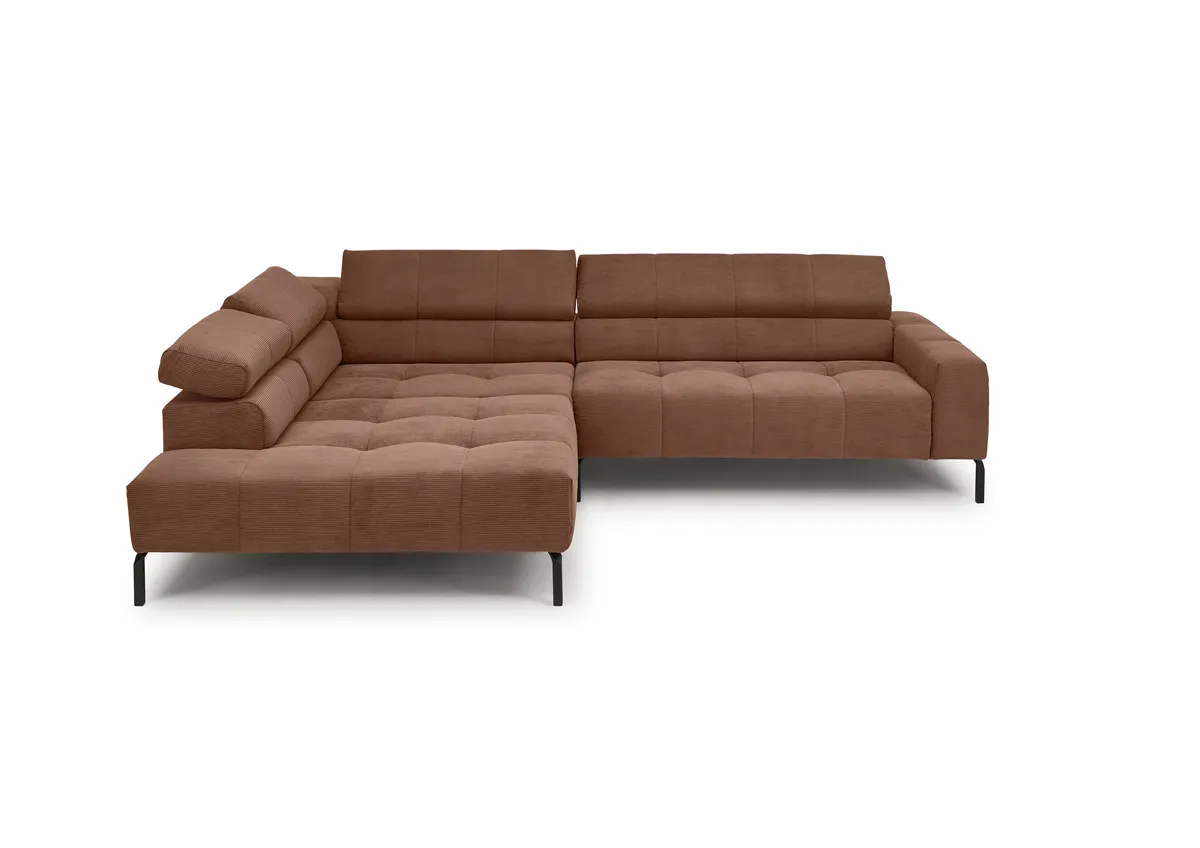 Ecksofa COLLEEN - Ecke links und 2-Sitzer, Sitzvorzug motorisch, Feincord, Rost