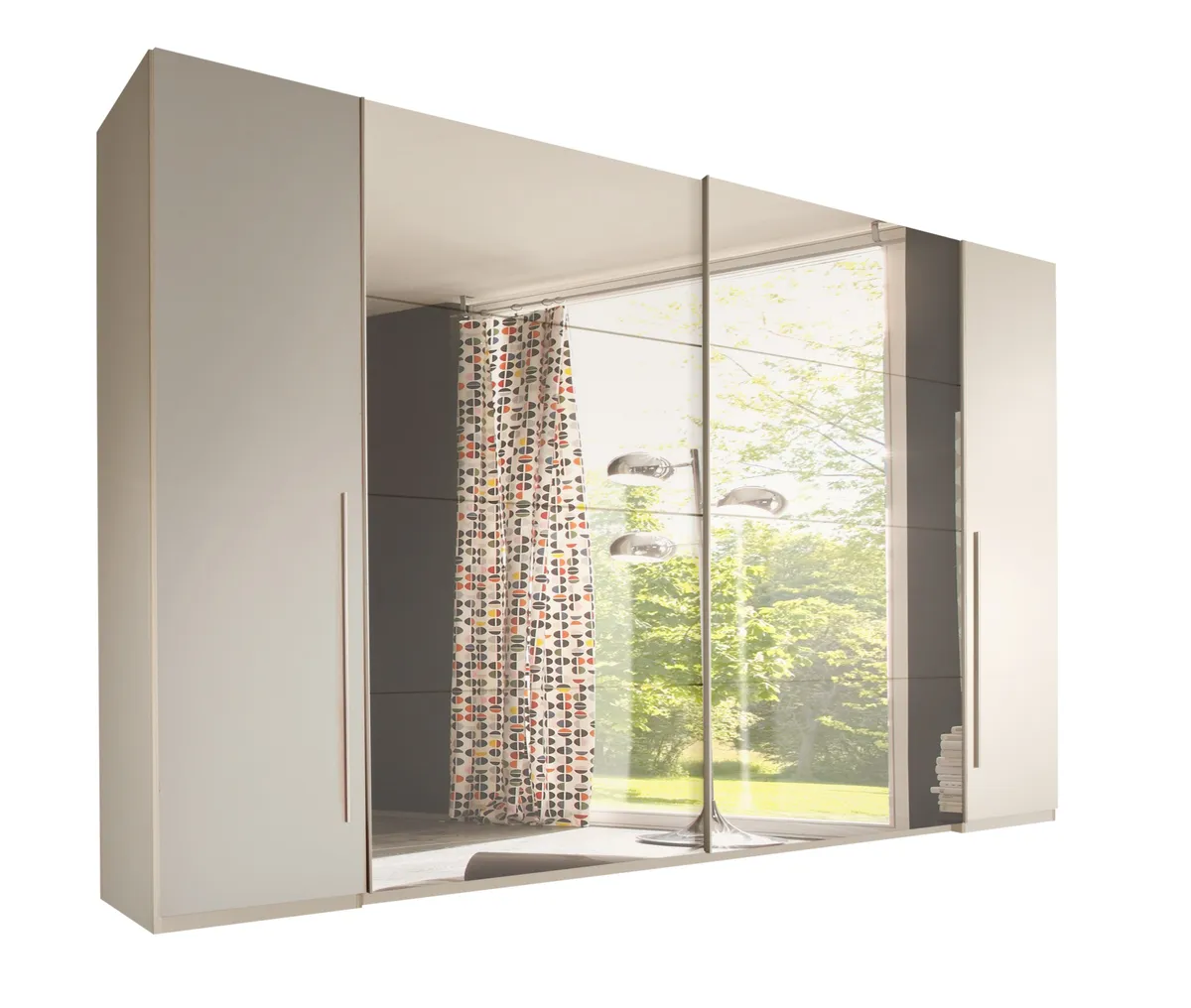 Schwebe-/Drehtürenschrank- B ca. 270 cm, Weiß, Spiegel