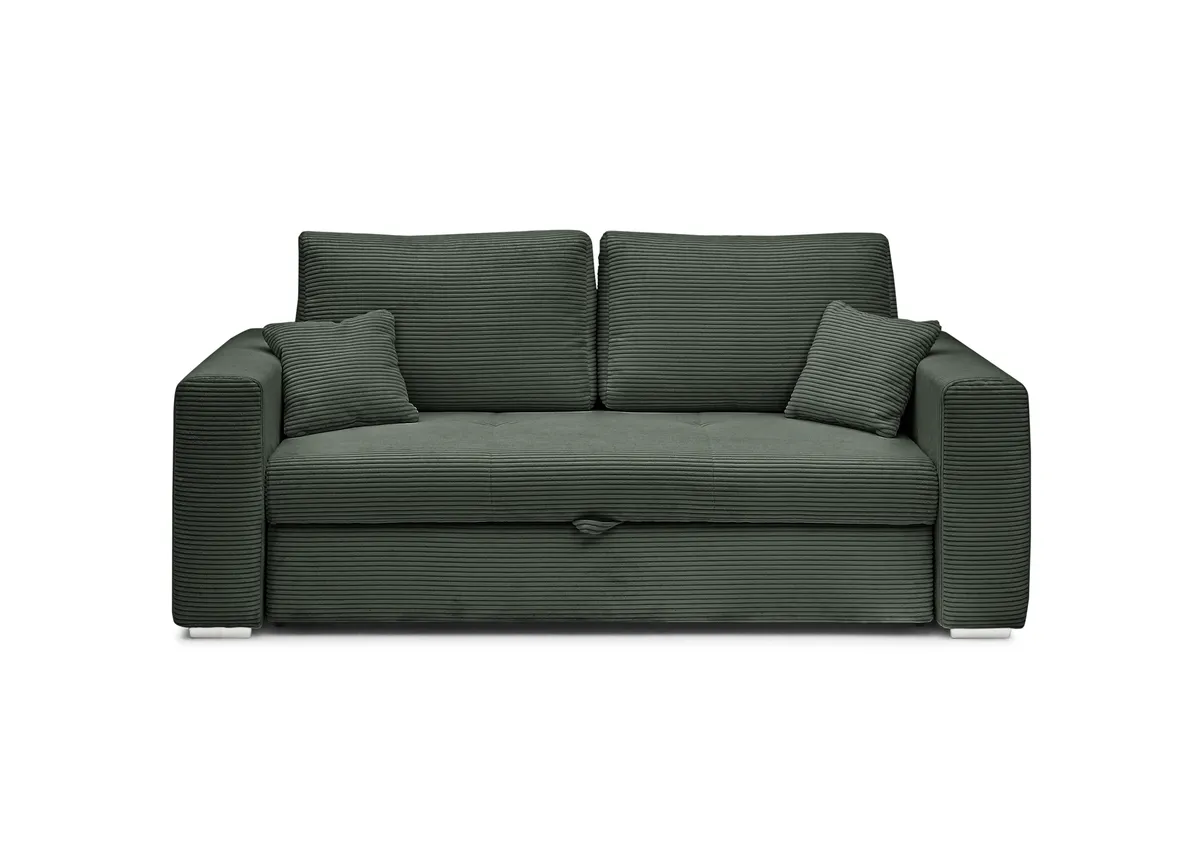 Sofa JORDEN 2 - 2,5-Sitzer inkl. Schlaffunktion mit Bettkasten, Stoff, Grün