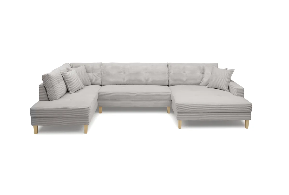 Wohnlandschaft - Ecke links, 2-Sitzer, Longchair rechts, Stoff, Hellgrau