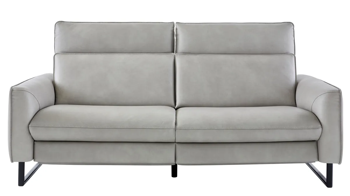 Sofa Avela - 3-Sitzer inkl. Relaxfunktion und Kopfteil verstellbar motorisch, Leder, Steingrau