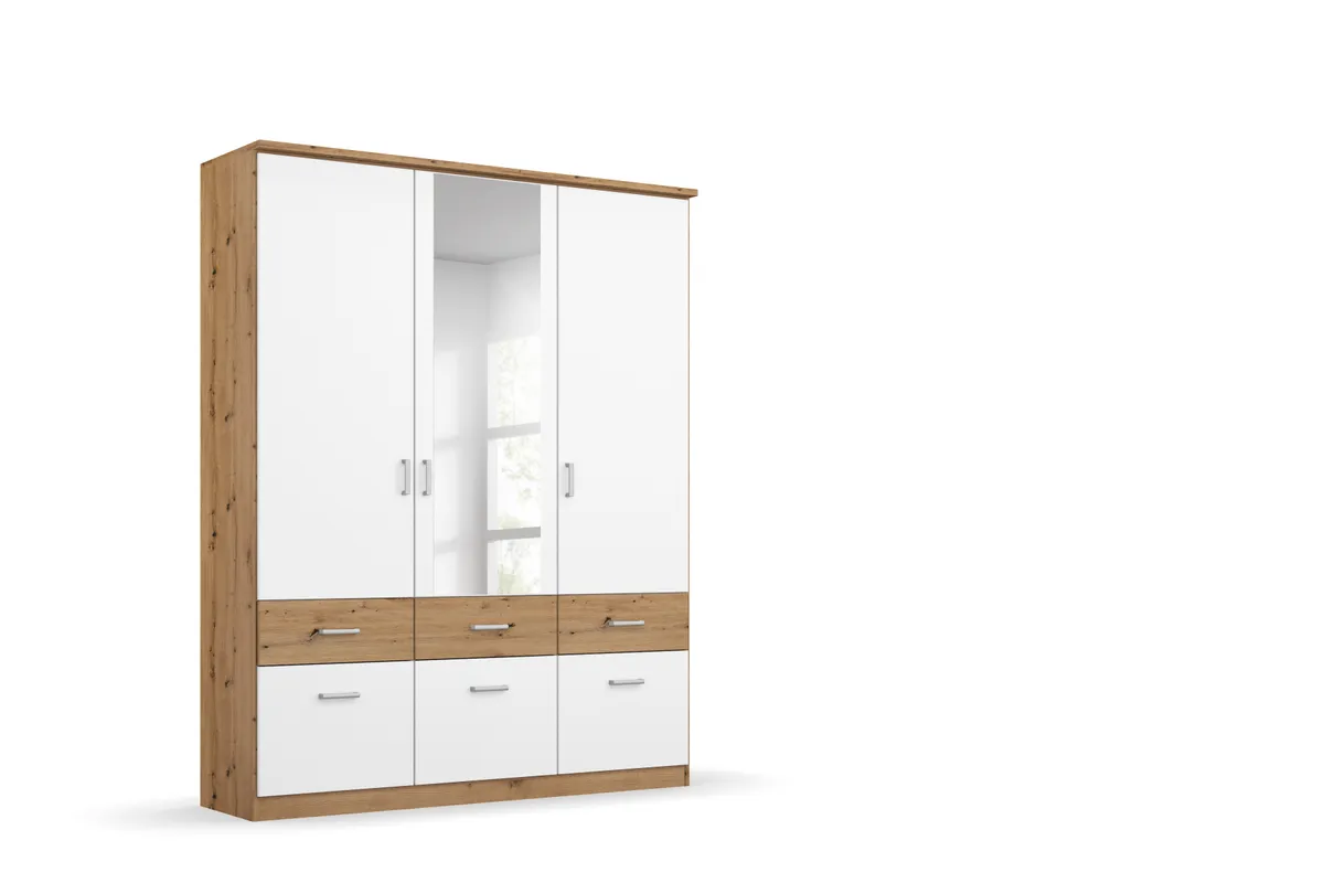 Drehtürenschrank ROYAN- B ca. 136 cm, Eiche Dekor, Weiß