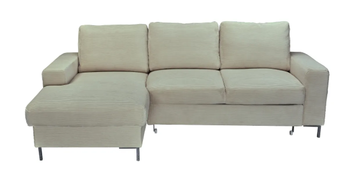 Ecksofa - Ecke links, 2-Sitzer inkl. Schlaffunktion und Bettkasten, Stoff, Creme