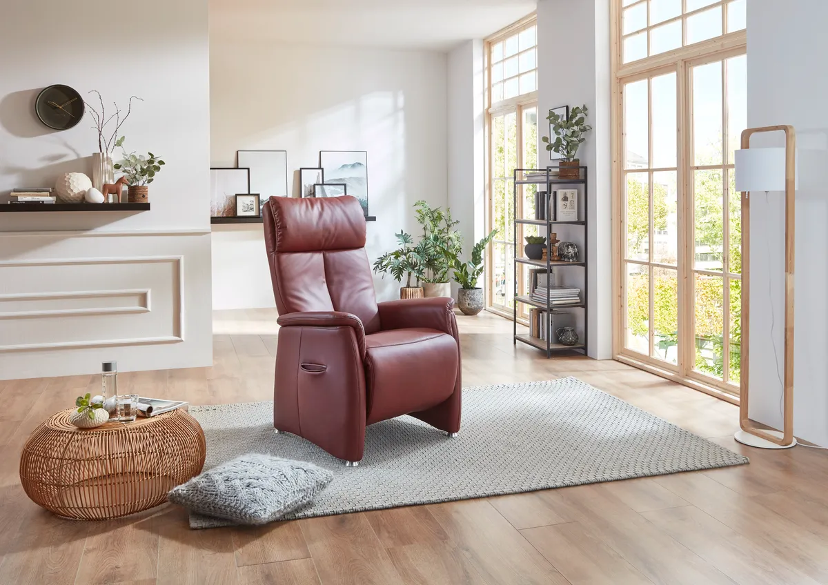 Fernsehsessel EM Gotha - Relaxfunktion (2-motorisch), Leder, Bordeaux