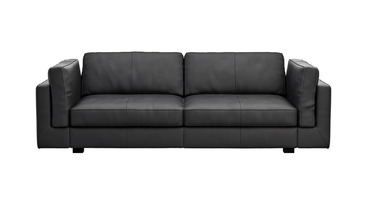 Sofa Aprino 3 - 3,5-Sitzer L, Dickleder, schwarz, Armlehne Kissen