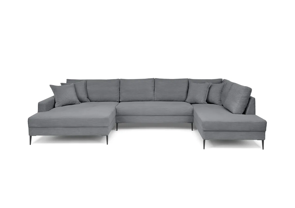 Wohnlandschaft - Longchair links, 2-Sitzer, Ecke rechts, Stoff, Grau