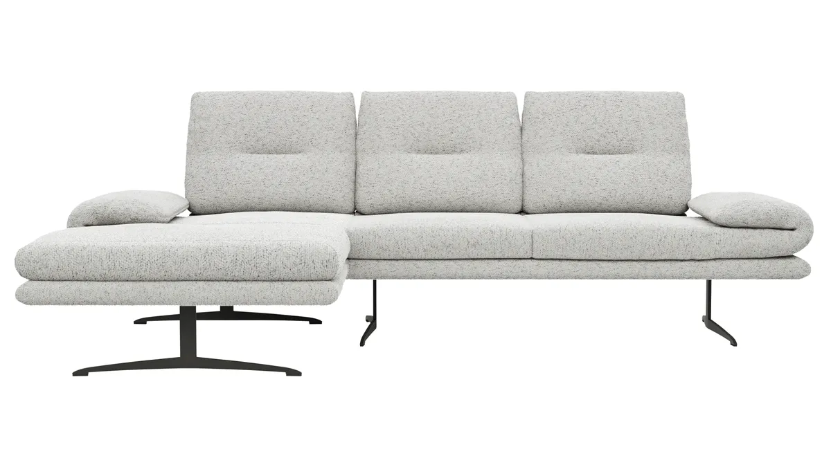 Ecksofa Lucero 2.0 - Longchair mit 2-Sitzer rechts inkl. Sitztiefenverstellung, Drehsitz und Sitztiefe verstellbar, Stoff, Offwhite