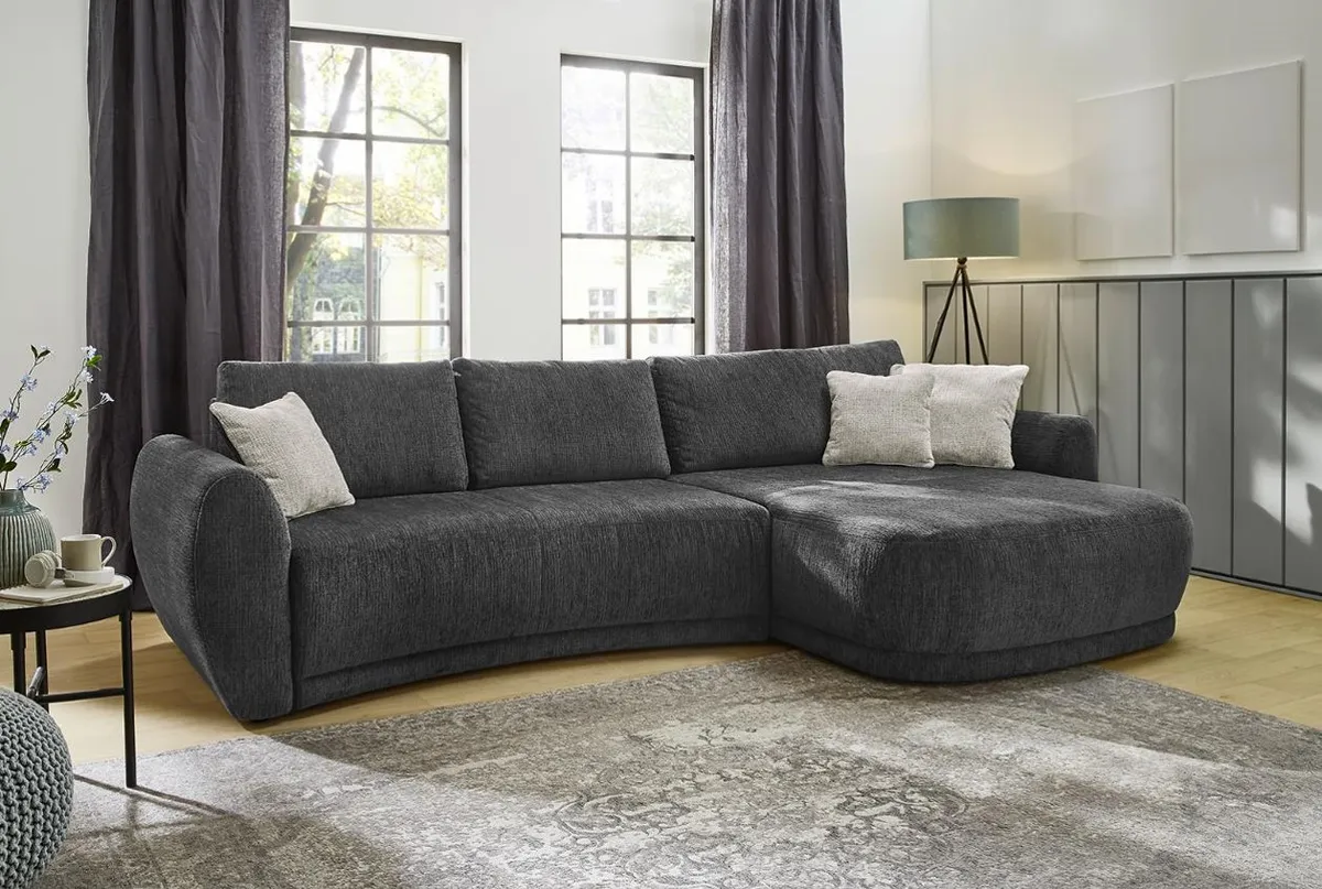 Ecksofa - 3-Sitzer, Ecke rechts, Stoff, Schwarz