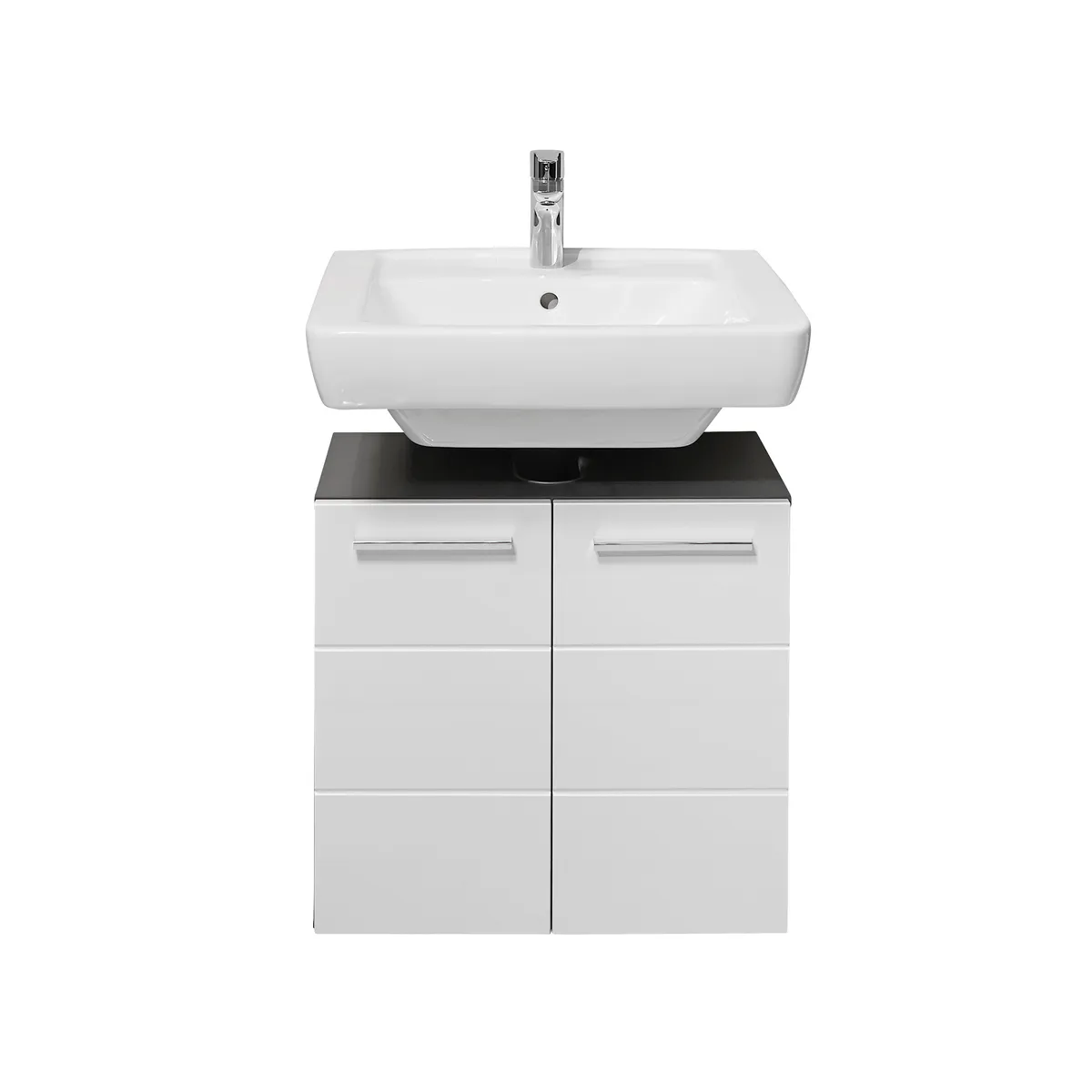 Waschebeckenunterschrank- B ca. 60 cm, Anthrazit, Weiß, Hochglanz