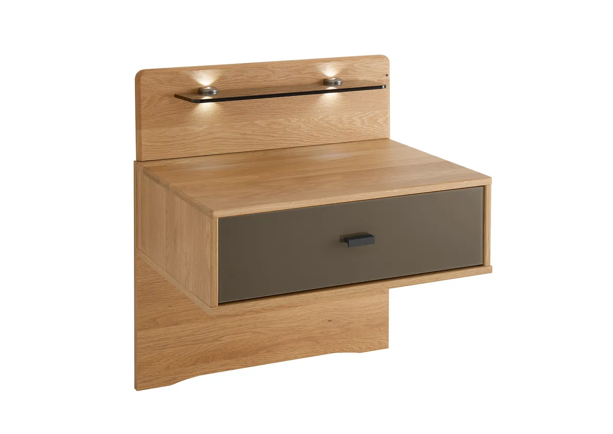 Nachttisch Lenoso - Eiche Nachbildung, Glas Graubraun