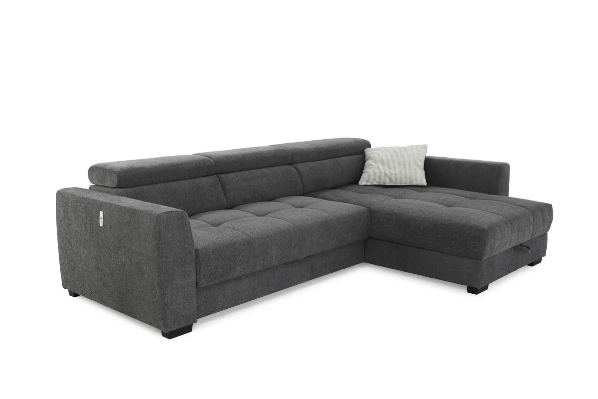 Ecksofa - 2-Sitzer, Ecke rechts, Stoff, Dunkelgrau