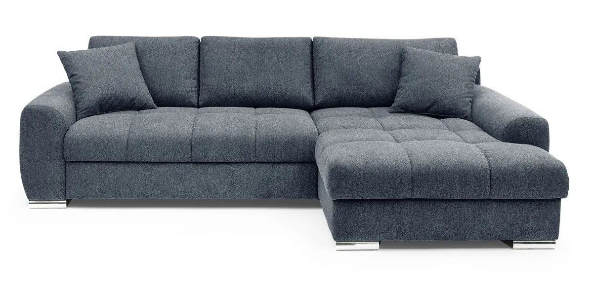 Polsterecke NANJA - 2-Sitzer, Ecke rechts inkl. Schlaffunktion mit Bettkasten, Stoff Dunkelblau