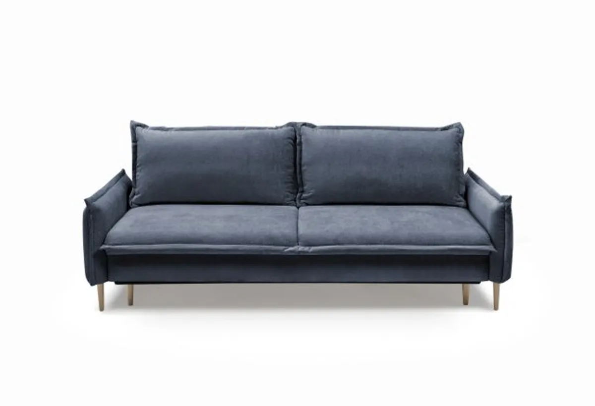 Sofa - 3-Sitzer inkl. Schlaffunktion und Bettkasten, Stoff, Blau