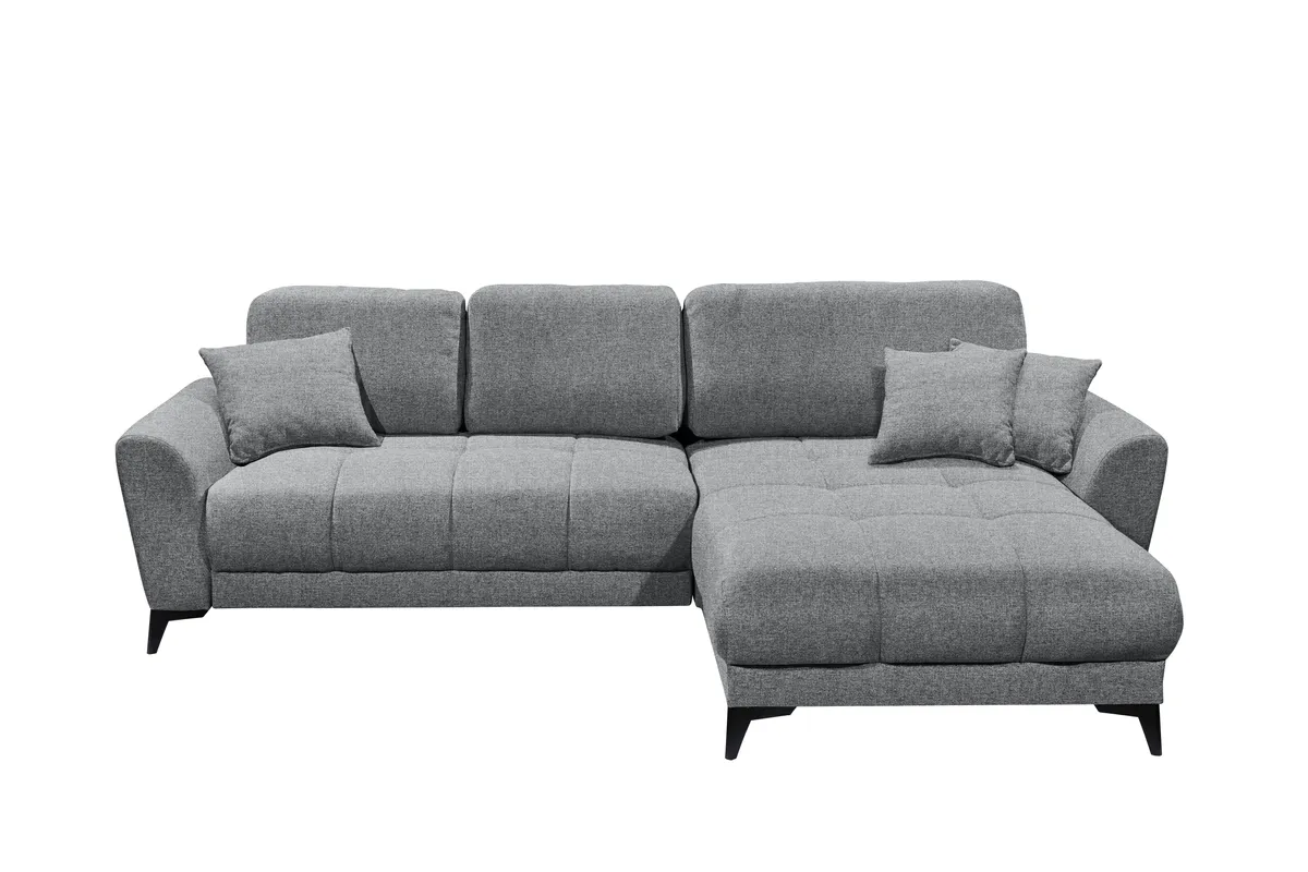 Ecksofa - 2-Sitzer, Ecke rechts inkl. Schlaffunktion und Bettkasten, Stoff, Grau