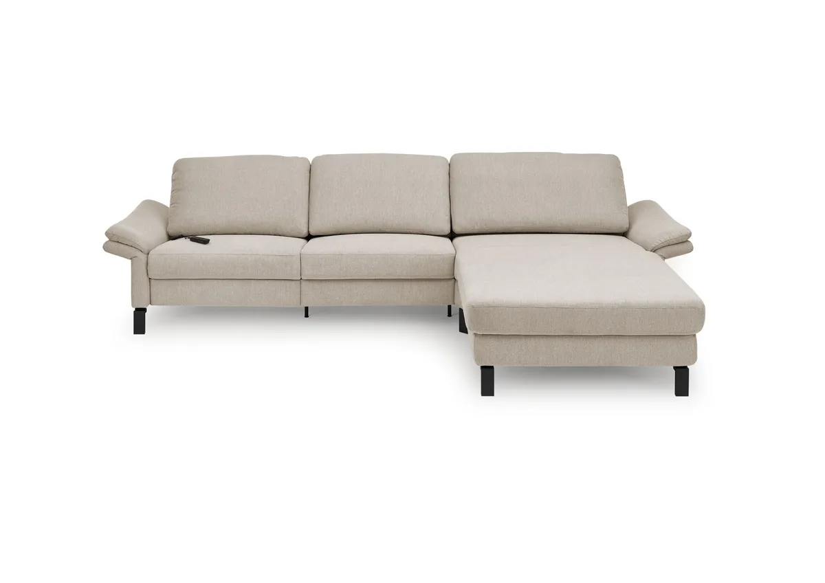 Ecksofa CALM PREMIUM 2.0 - 3-Sitzer mit Longchair rechts, Relaxfunktion motorisch, Armlehne verstellbar, Stoff, Sand