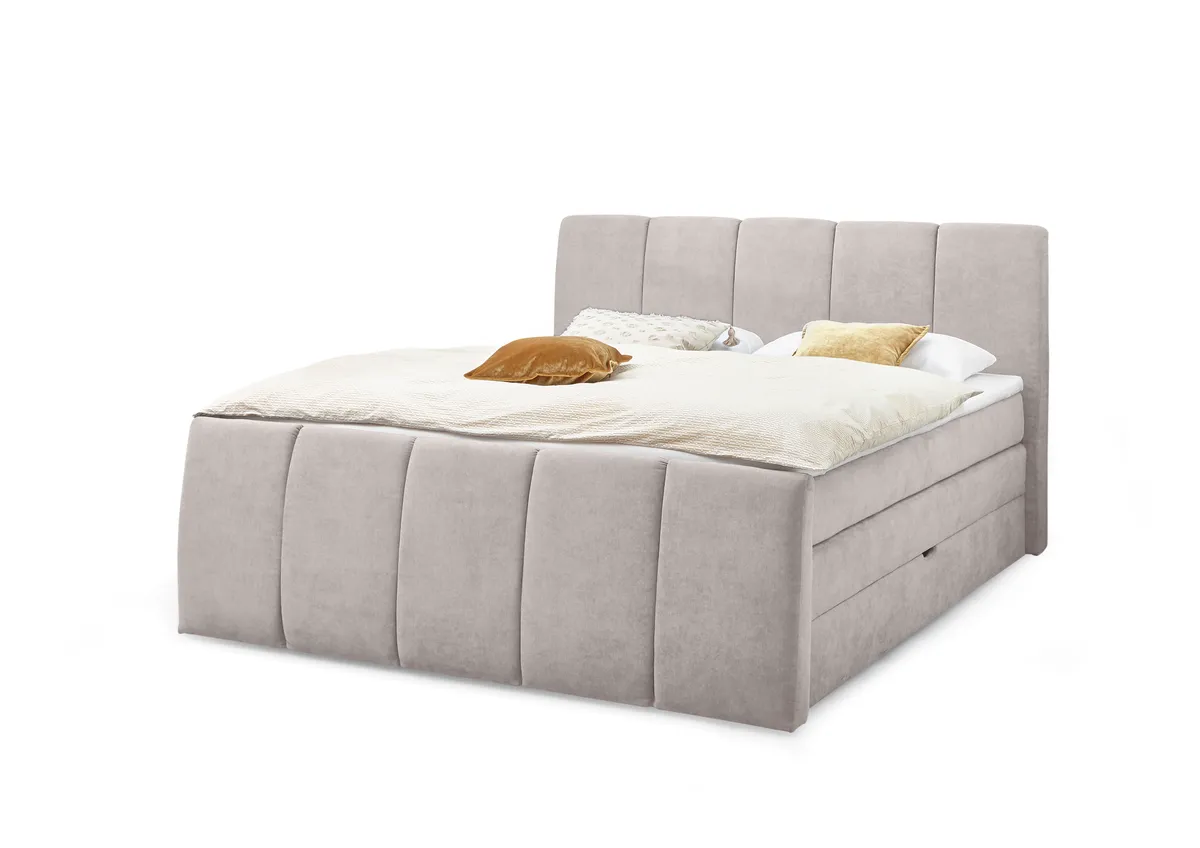 Boxspringbett - Liegefläche ca. 180x200 cm, Stoff, Beige