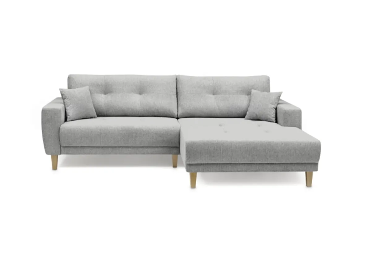Ecksofa - 3-Sitzer, Ecke rechts inkl. elektrische Sitztiefenverstellung, Stoff, Hellgrau