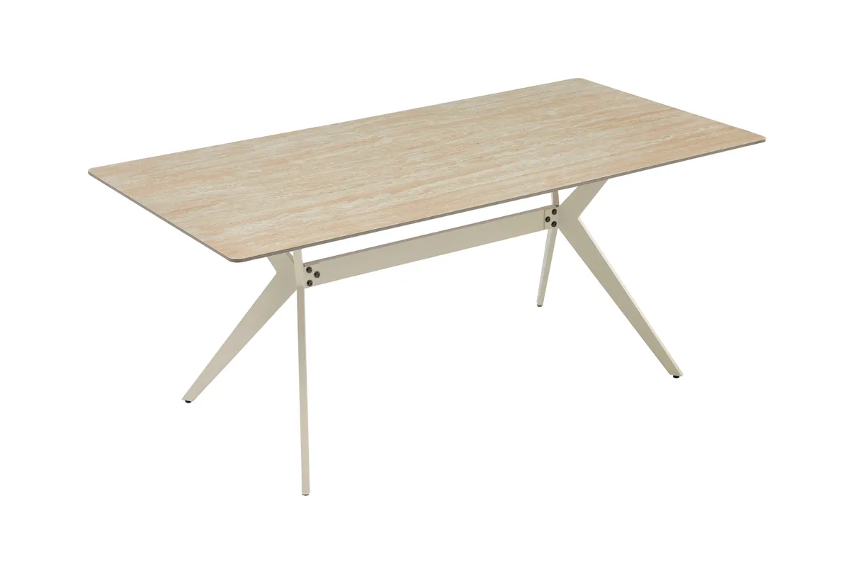Esstisch - LB ca. 180x90 cm, Marmoroptik weiß, Perlweiß