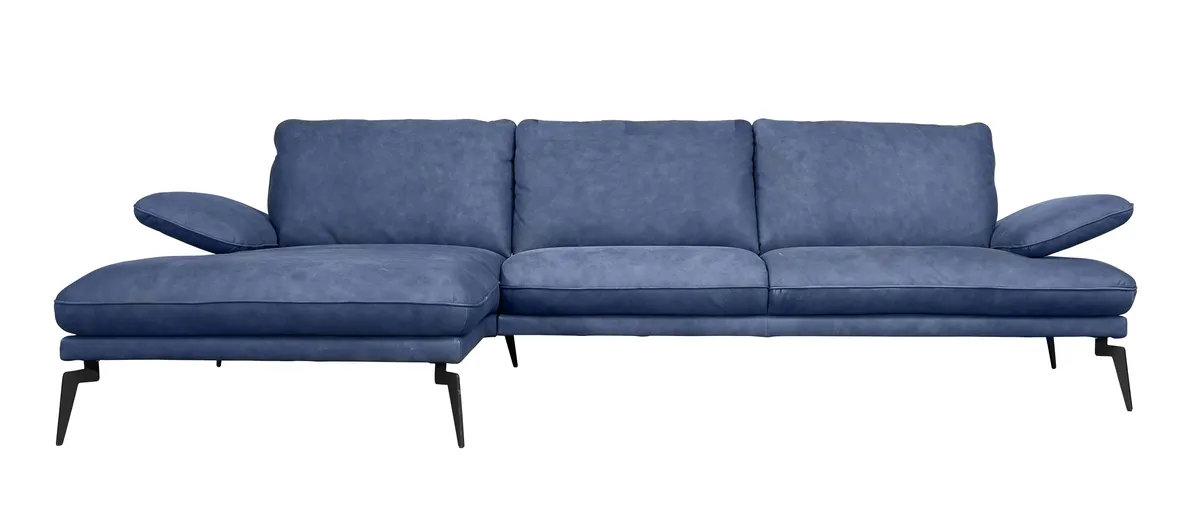 Ecksofa Vieste - Longchair links, 2,5-Sitzer, Leder, Blau