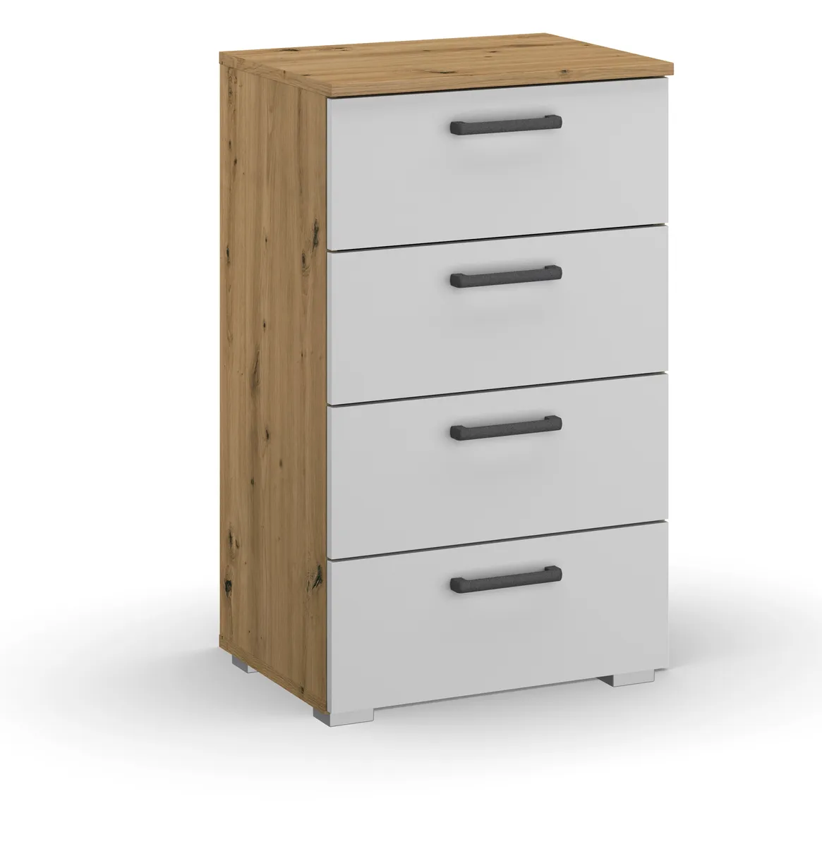 Kommode RHONDA- Eiche Dekor, Weiß, Hochglanz