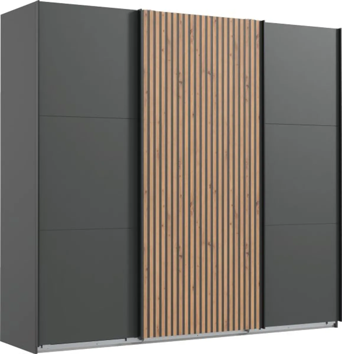 Schwebetürenschrank- B ca. 250 cm, Graphit, Eiche Dekor