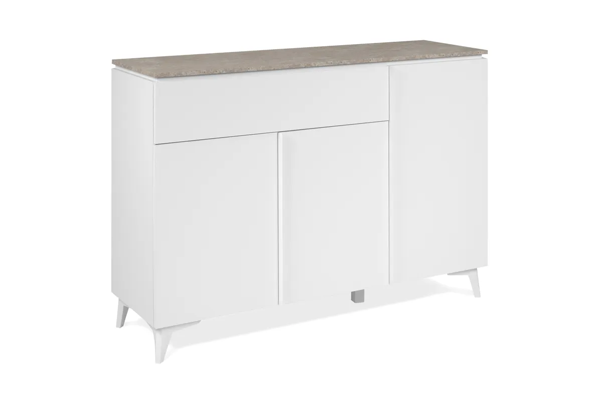 Kommode - B ca. 133 cm, Weiß, Sandstein Nachbildung