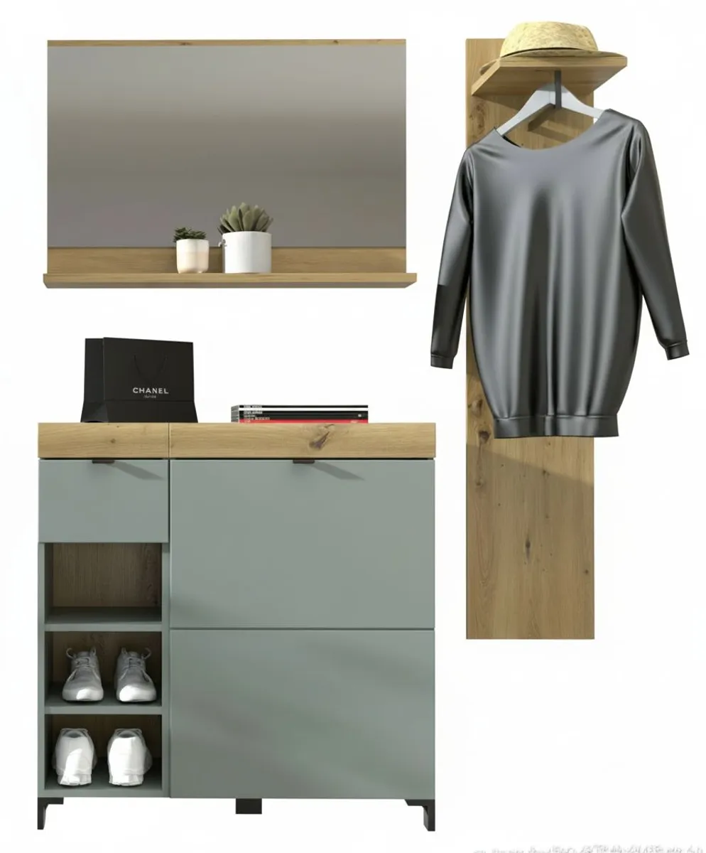 Garderobe - Schilfgrün, Artisan Eiche Nachbildung