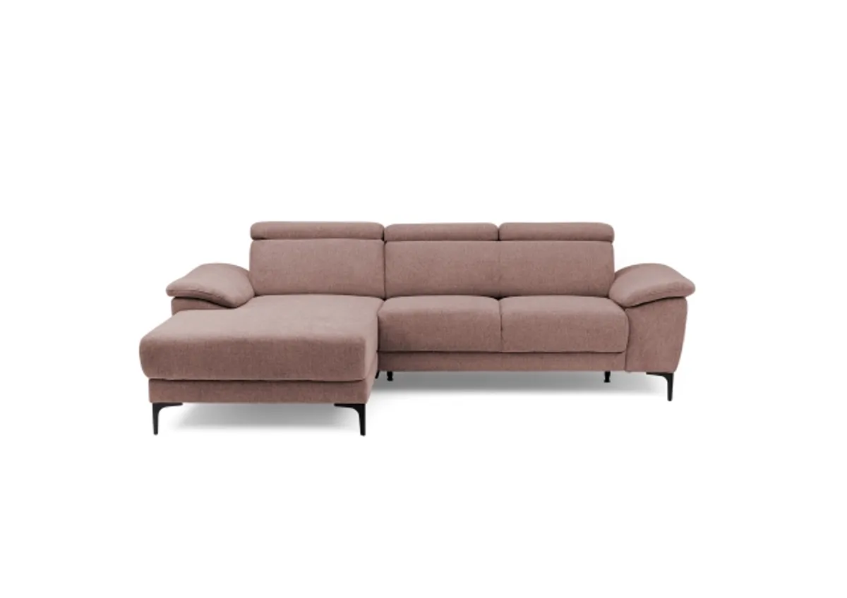 Ecksofa EZRA - Ecke links, 2-Sitzer inkl. Kopfteilverstellungen, Sitzvorzug, Stoff, Koralle