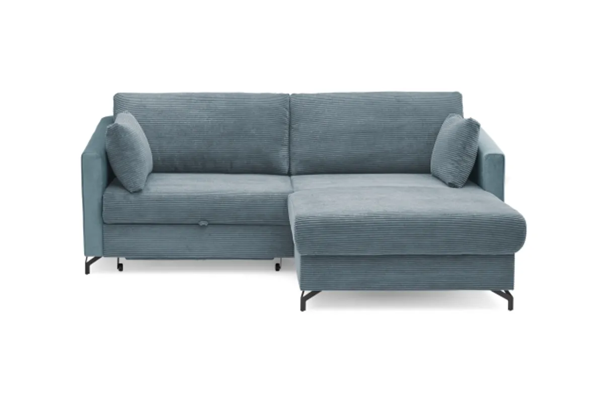 Ecksofa - 1,5-Sitzer, Ecke rechts inkl. Schlaffunktion und Bettkasten, Stoff, Hellblau