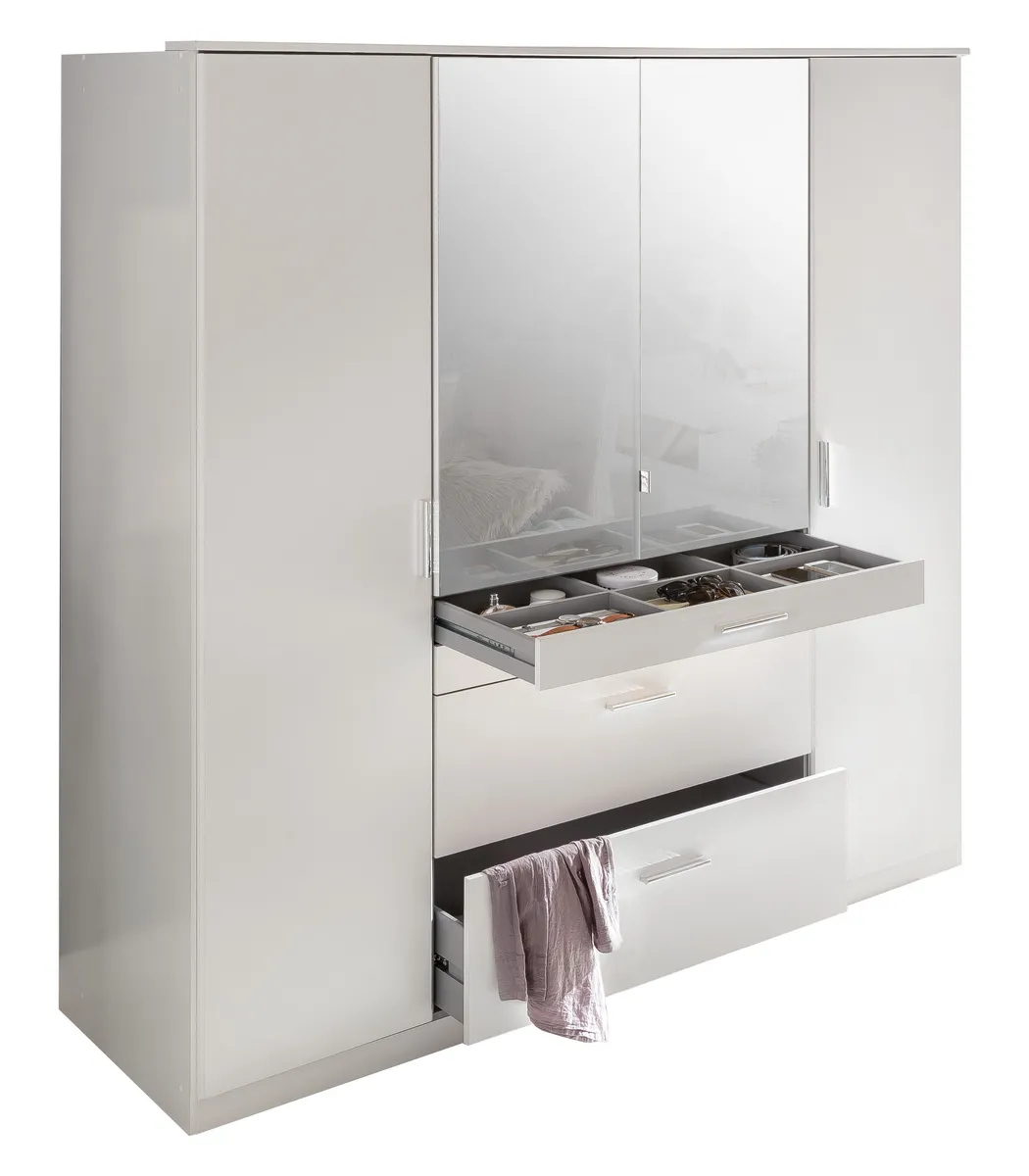 Drehtürenschrank- B ca. 180cm, Weiß, Spiegel