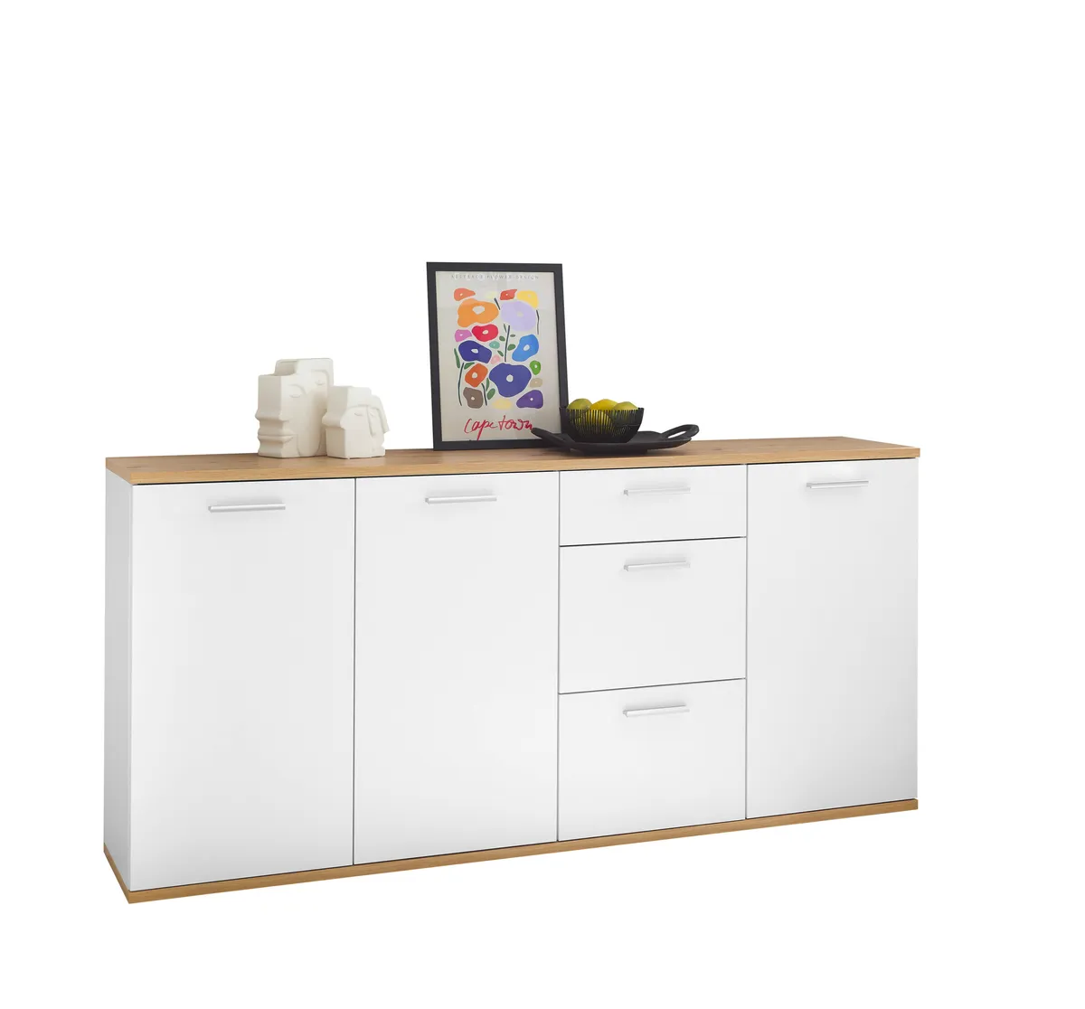 Kommode - B ca. 180 cm, Weiß, Artisan Eiche Nachbildung