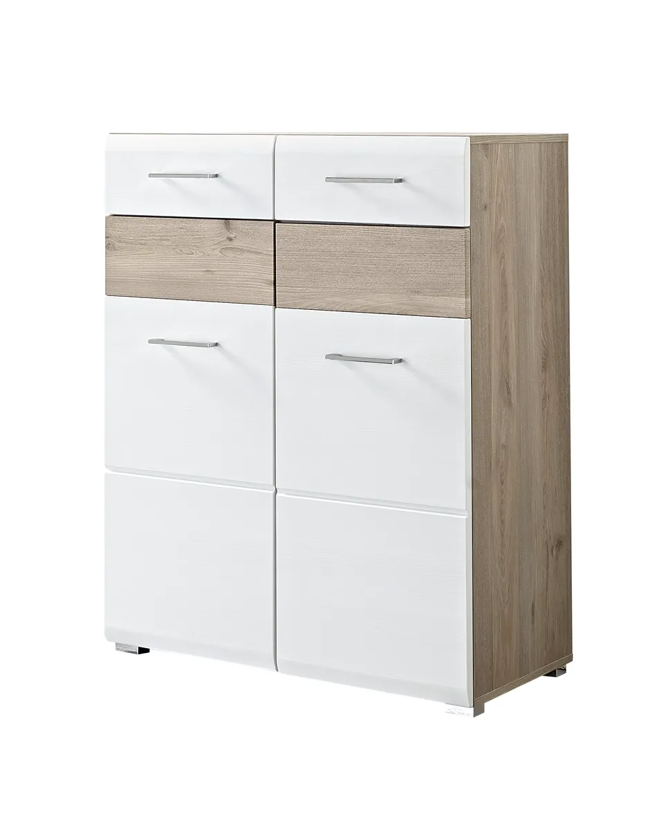 Schuhschrank - B ca. 84 cm, Silbereiche Nachbildung, Weiß