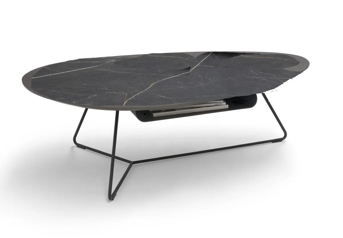 Couchtisch Fano - LBH ca. 121x75x38 cm, HPL, Schwarz marmoriert