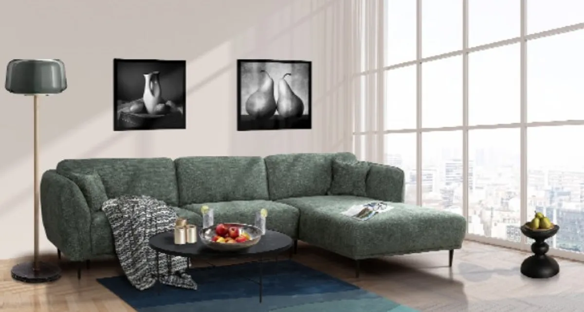 Ecksofa - 2,5-Sitzer, Ecke rechts, Stoff, Grün