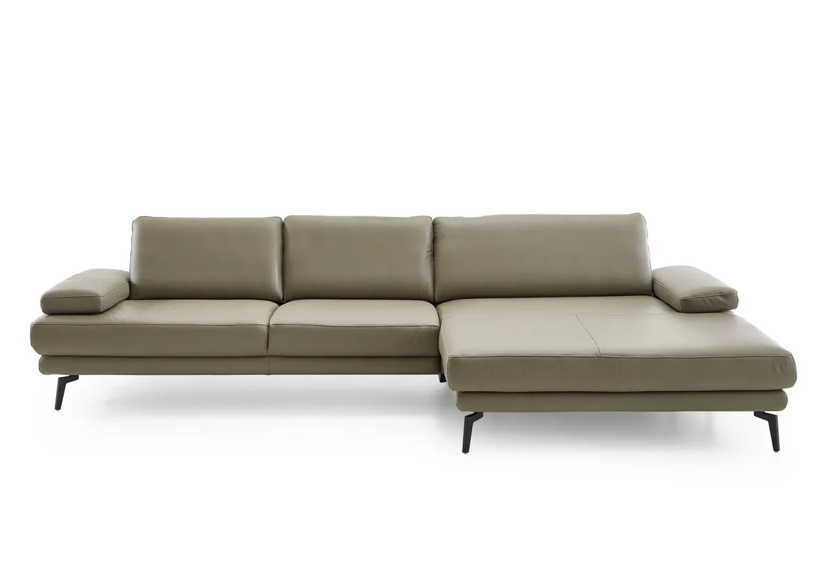 Ecksofa - 3-Sitzer mit Longchair rechts, Leder, Dunkelgrün