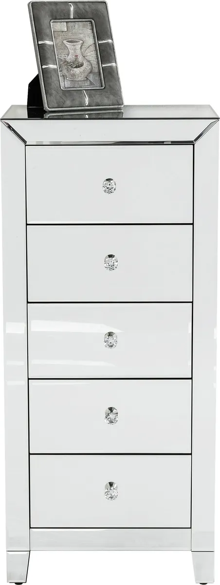 Hochkommode- Weiß, Lackiert, Glas, Verspiegelt