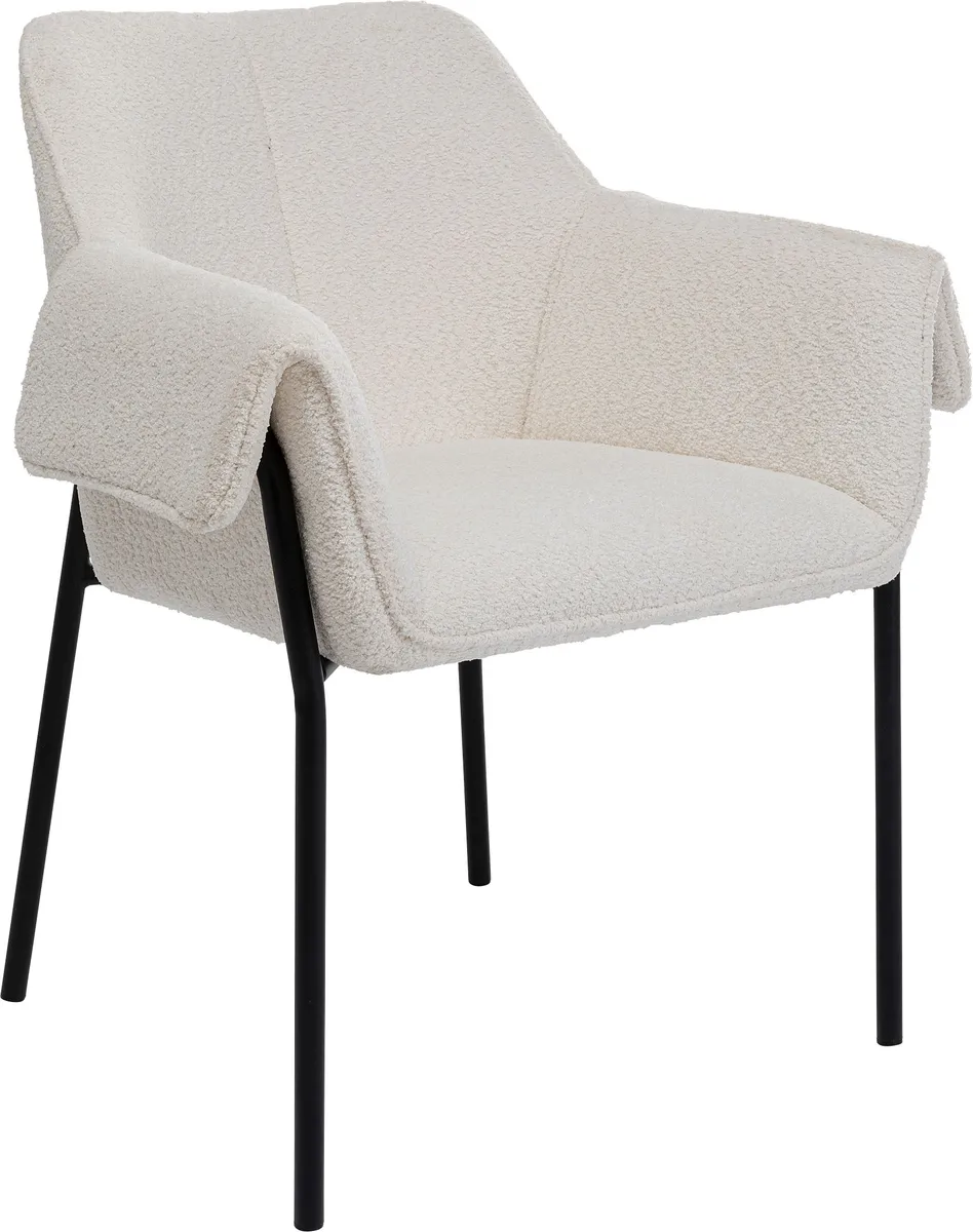 Armlehnstuhl- Stoff, Creme, Metall, Schwarz