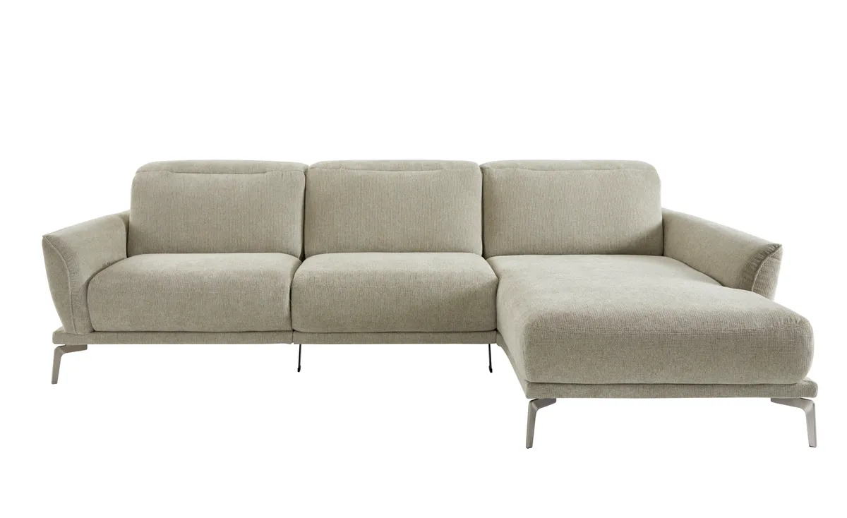 Ecksofa Amadena - 2-Sitzer mit Longchair rechts inkl. Kopfteilverstellung, Stoff, Limone