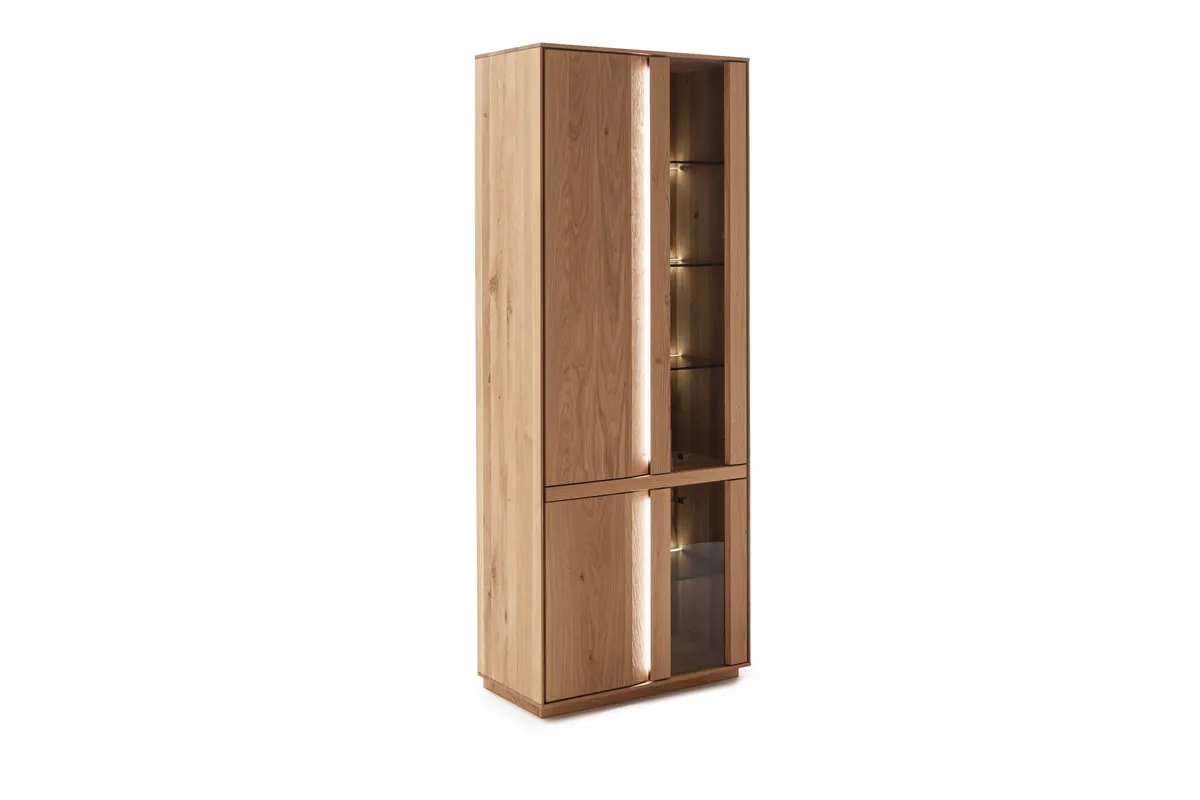 Vitrine Due Viso - inkl. Beleuchtung, BHT ca. 78x200x40 cm, Wildeiche massiv, geölt