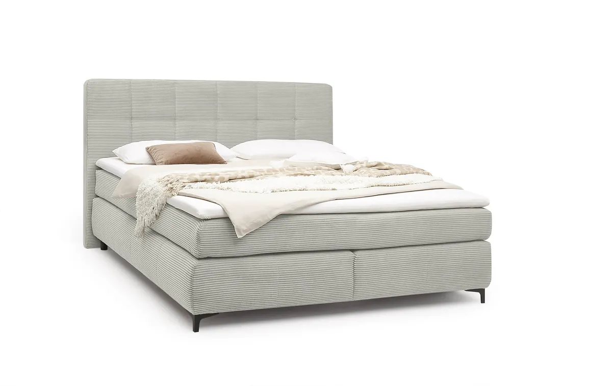 Boxspringbett- Liegefläche ca. 180x200 cm, Stoff, Graubeige, Hell