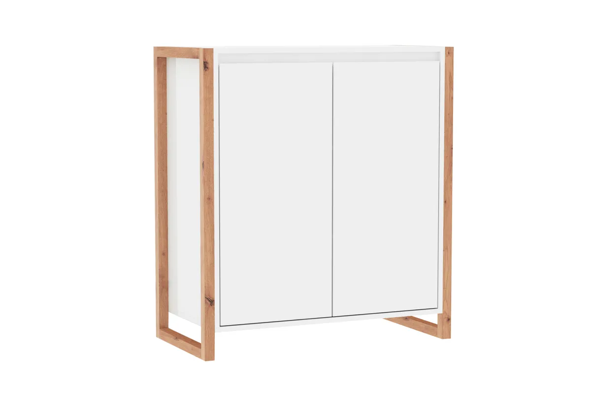 Kommode - B ca. 80 cm, Weiß, Artisan Eiche Nachbildung
