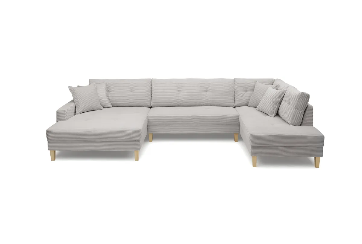 Wohnlandschaft - Longchair links, 2-Sitzer, Ecke rechts, Stoff, Hellgrau