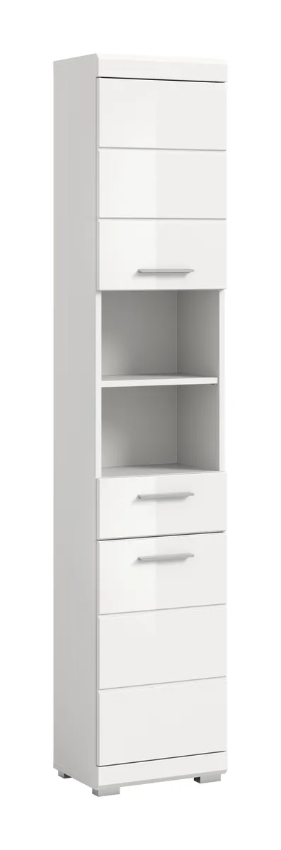 Hochschrank - B ca. 37 cm, Weiß, Weiß Hochglanz