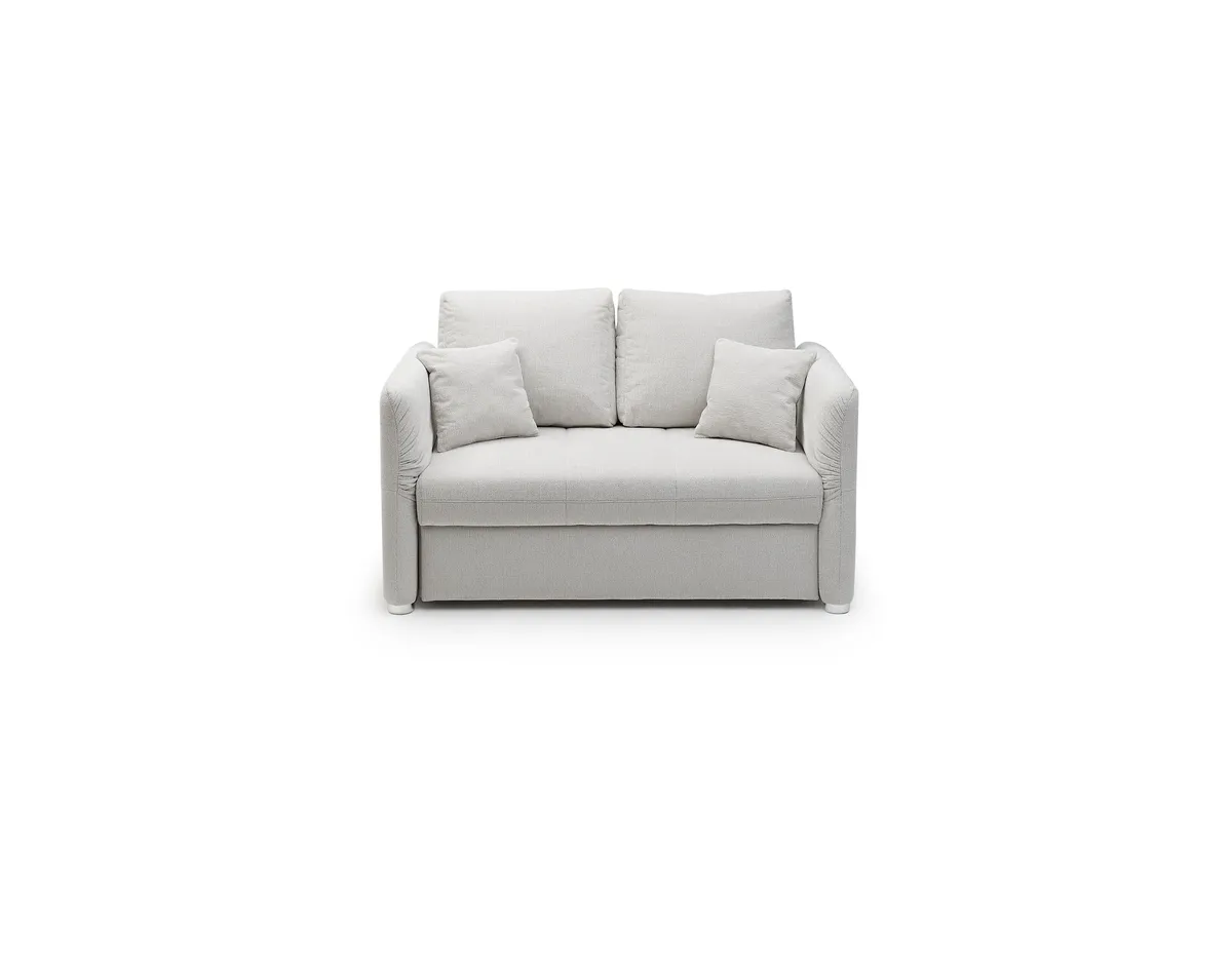 Sofa JORDEN - 1,5-Sitzer inkl. Schlaffunktion mit Bettkasten, verstellbare Armlehnen, Stoff, Beige