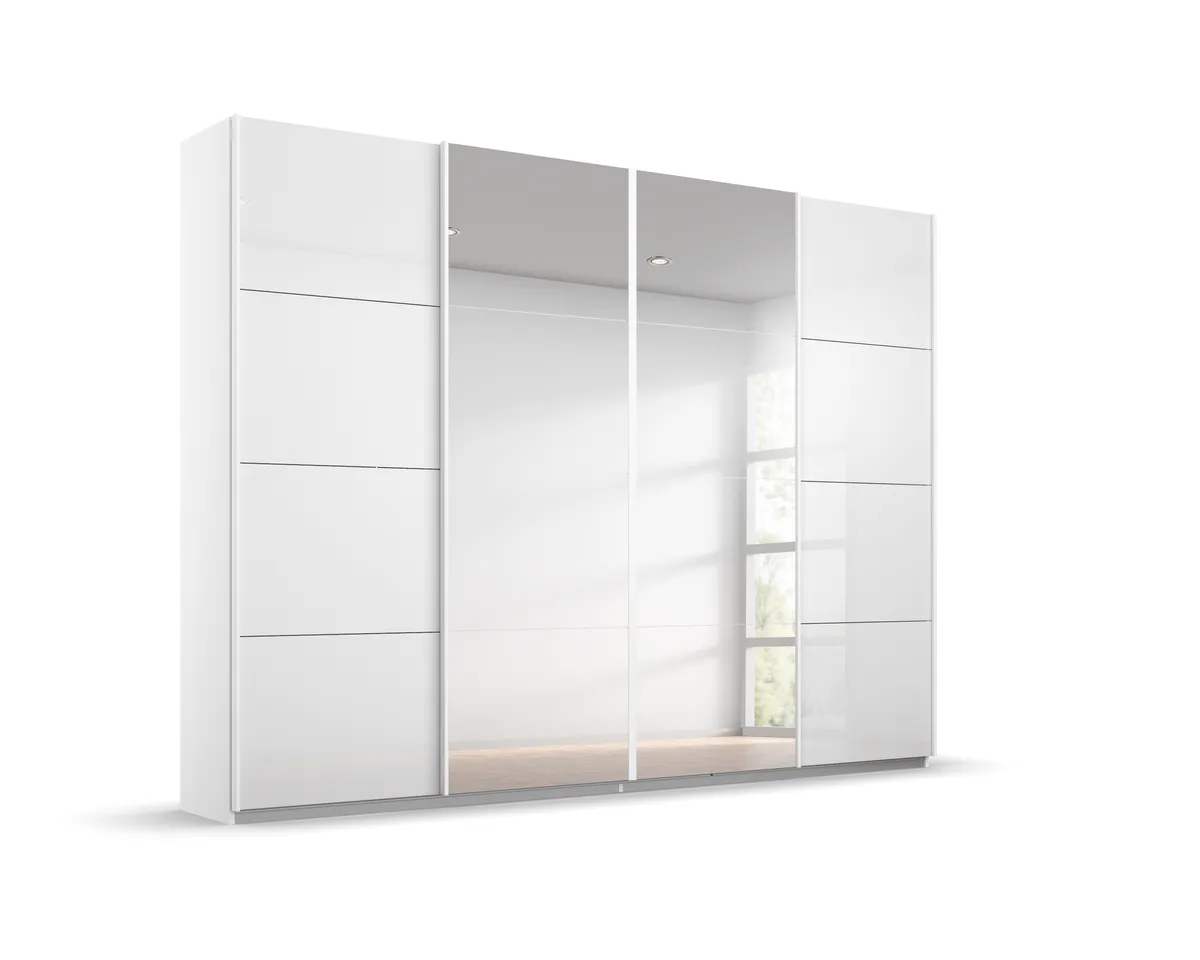 Schwebetürenschrank RIKK- B ca. 271 cm, Weiß, Weiß Hochglanz, Spiegel