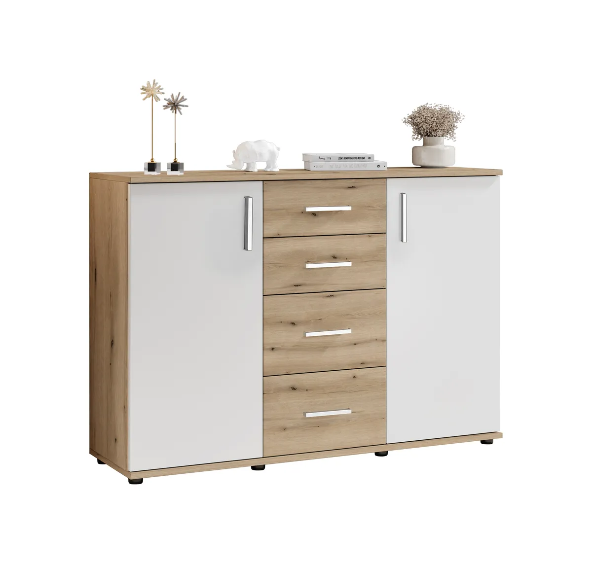 Kommode - B ca. 120 cm, Eiche Evoke Nachbildung, Weiß