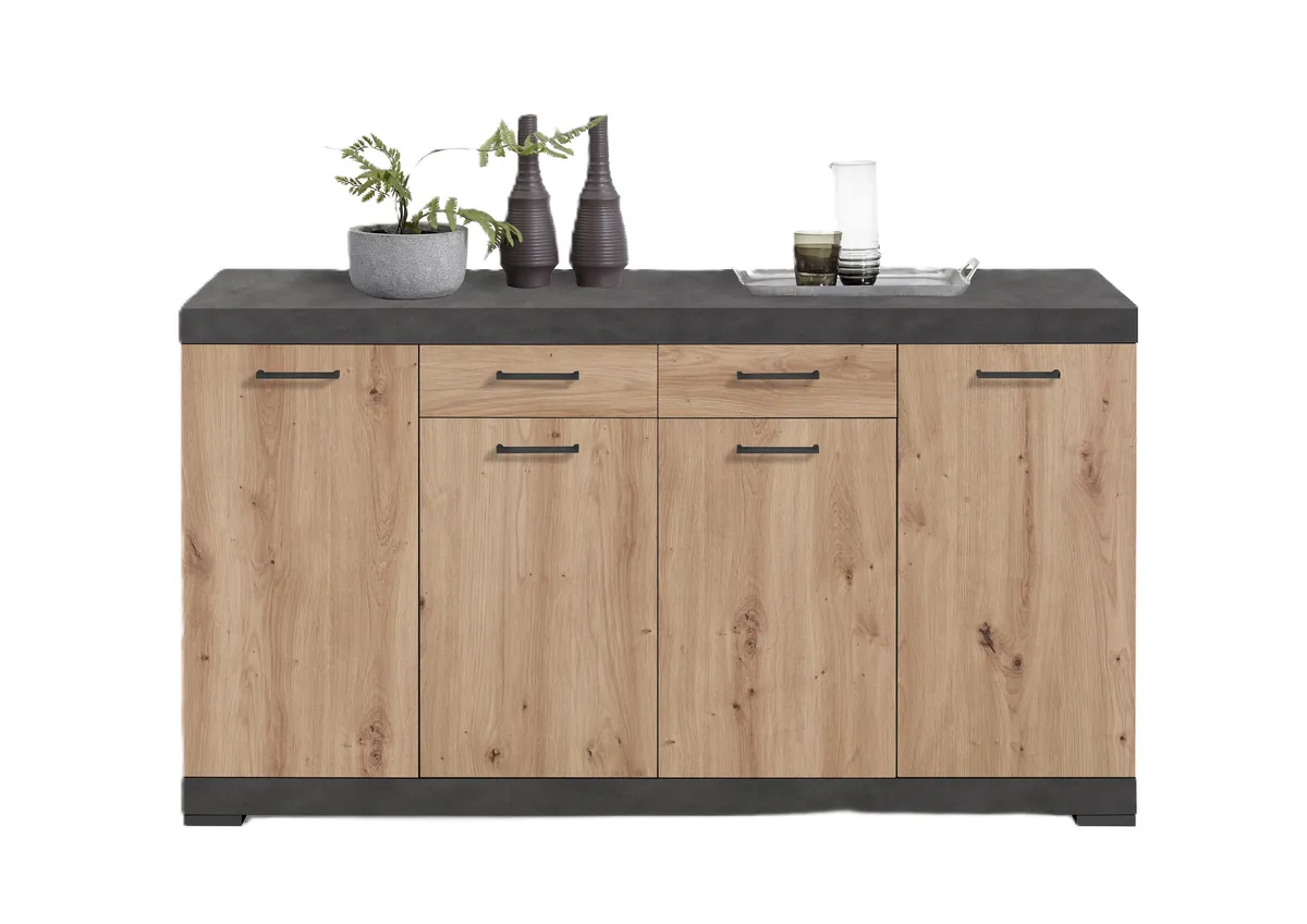 Kommode - Grau, Eiche Dekor